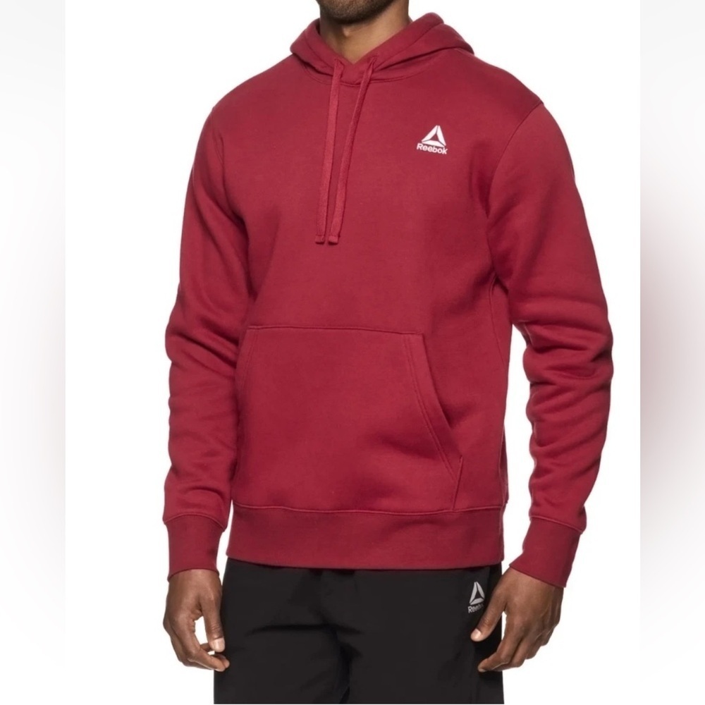 Reebok Logo Men’s 2XL Drawstring Flannel Burgundy Hoodie Kangaroo Pocket